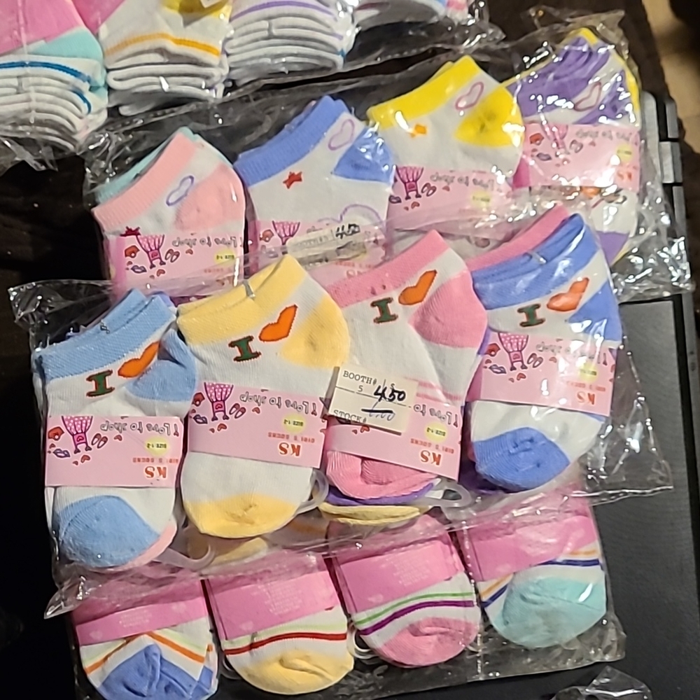 1-2 baby girl socks , 12 pairs  per pkg.